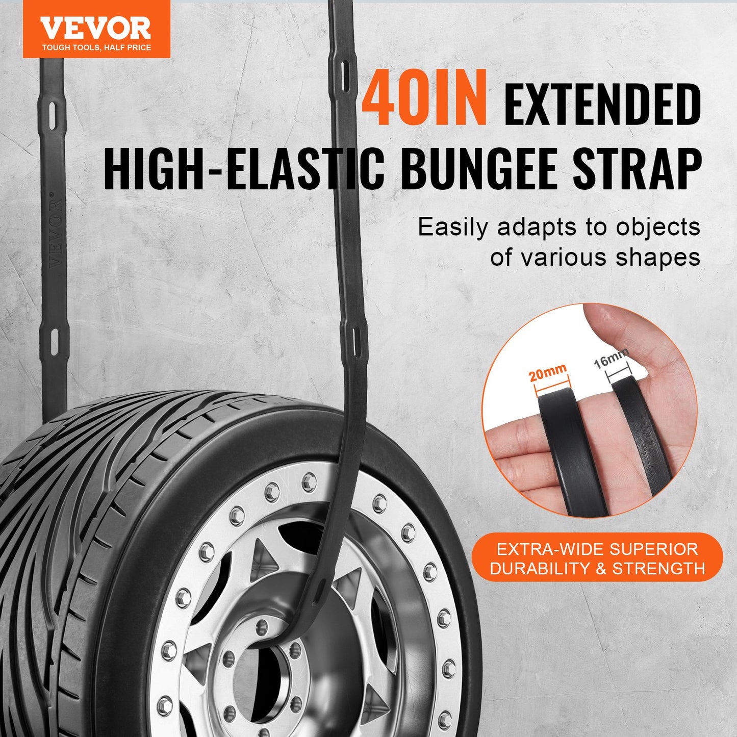 4 pcs Flat Bungee Cord Set 20 mm Heavy Duty Bungee Straps with S-Hook 40