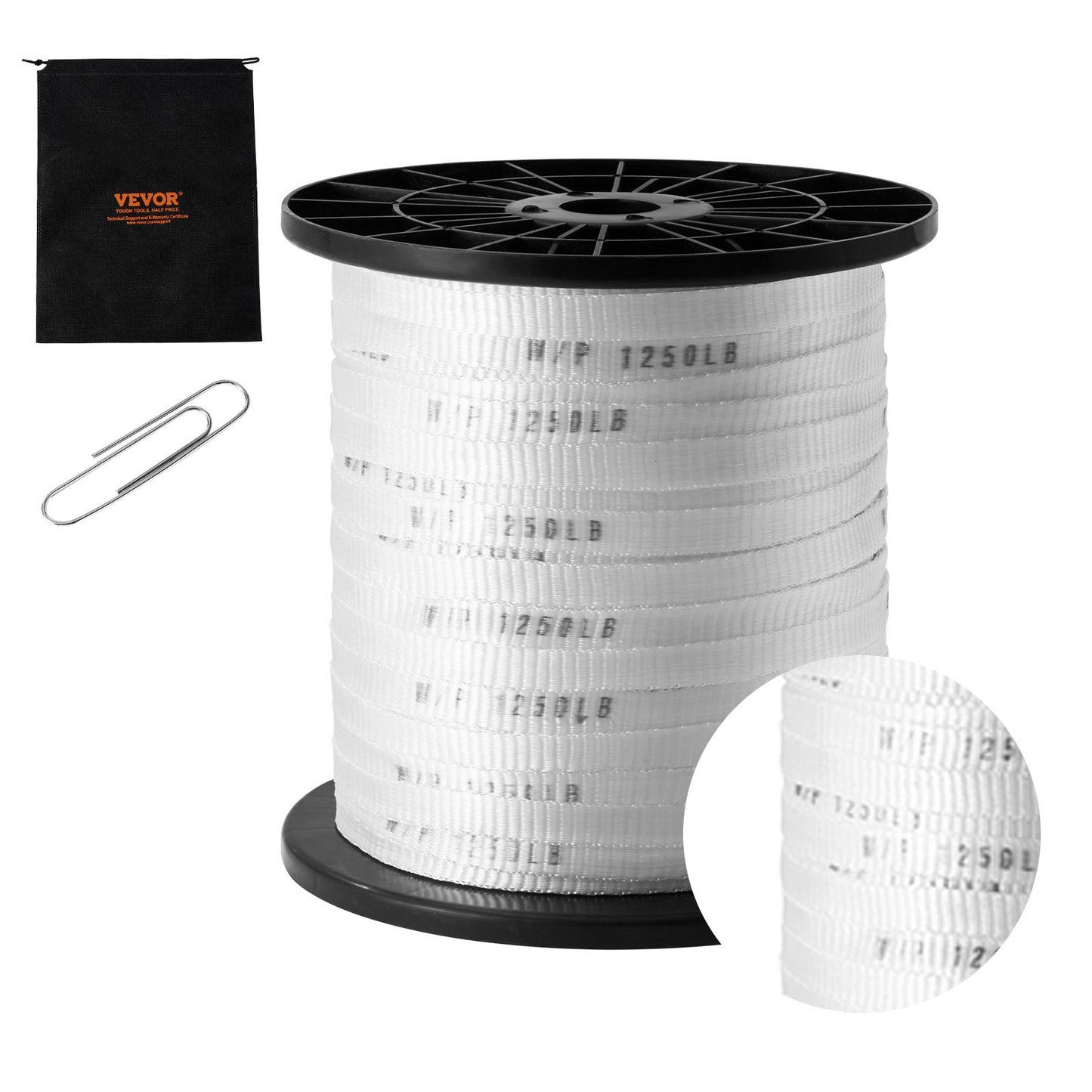 Polyester-Zugband, 1,27 cm x 1334 cm Mule Tape-Flachseil, 1250 lbf Zugkapazität, bedrucktes Stromkabel-Zugband für Verpackung, Gartenarbeit, gewerbliche Elektrik, Verdrahtungsarbeiten, weiß