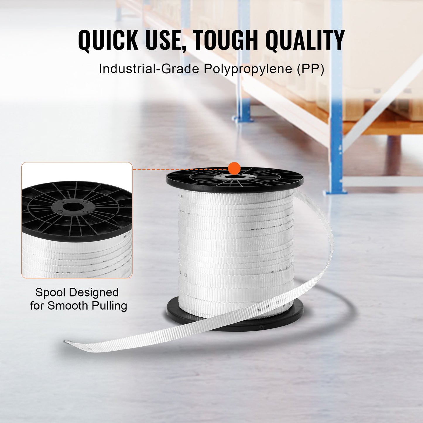 Polyester-Zugband, 3/4" x 318" Mule Tape-Flachseil, 2500 lbf Zugkapazität, bedrucktes Stromkabel-Zugband für Verpackung, Gartenarbeit, gewerbliche Elektrik, Verdrahtungsarbeiten, weiß