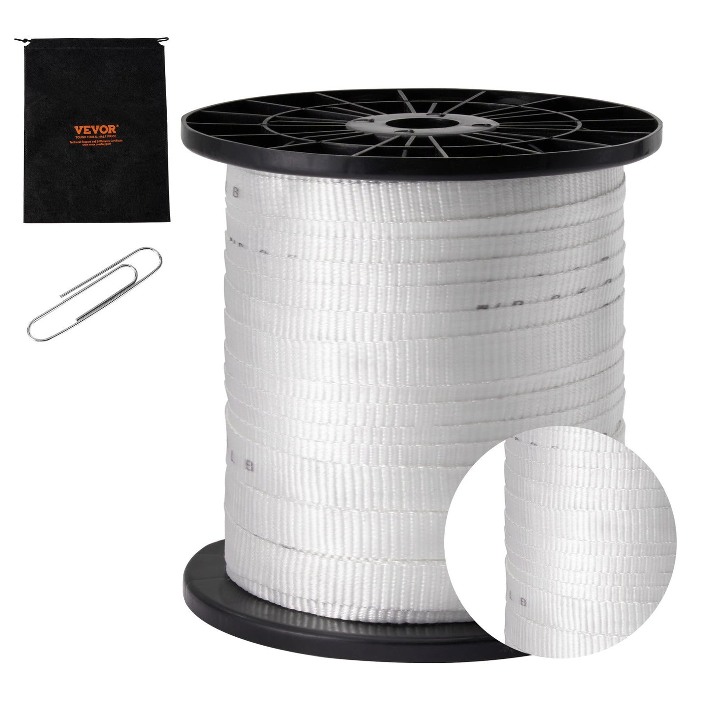 Polyester-Zugband, 3/4" x 318" Mule Tape-Flachseil, 2500 lbf Zugkapazität, bedrucktes Stromkabel-Zugband für Verpackung, Gartenarbeit, gewerbliche Elektrik, Verdrahtungsarbeiten, weiß