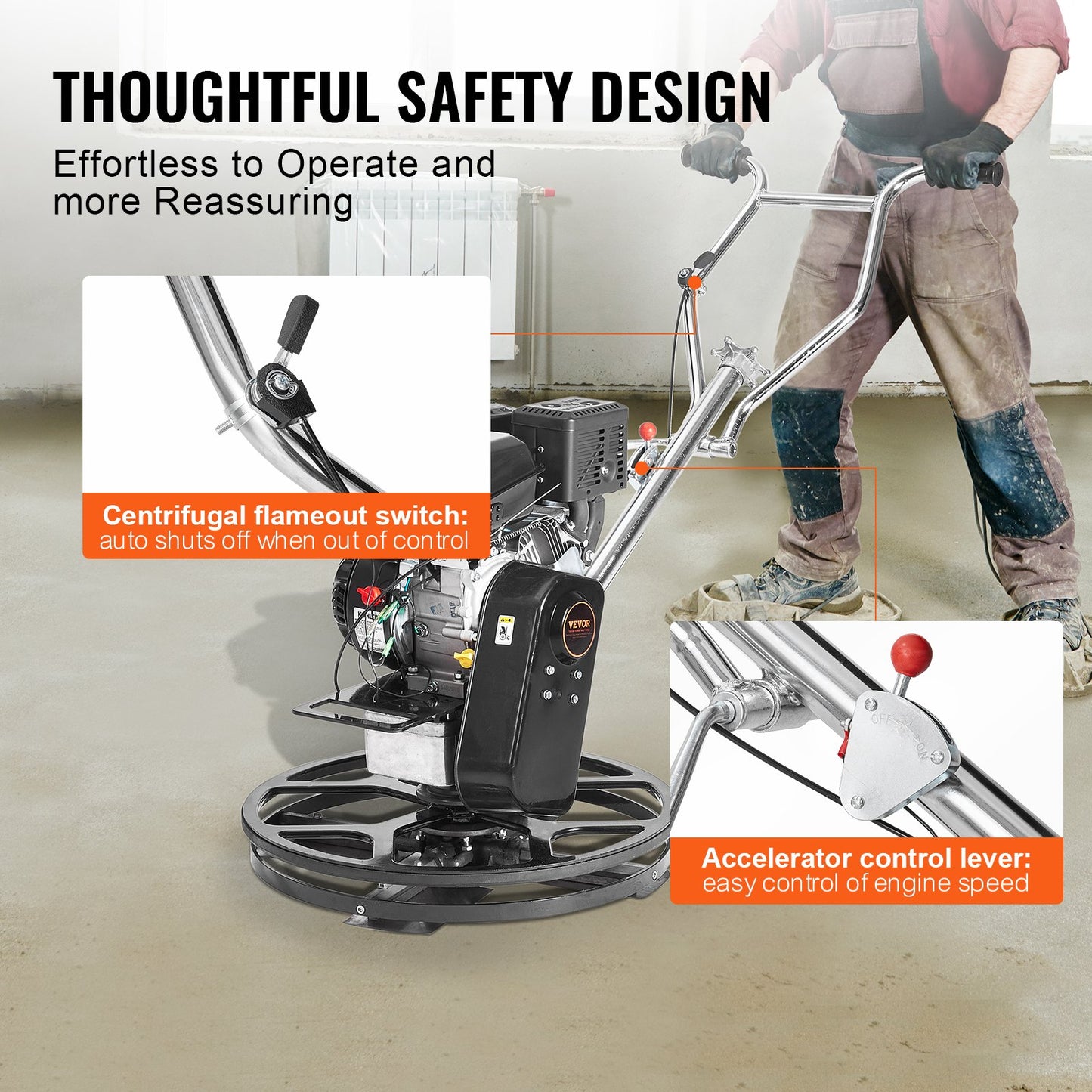 Power Walk-Behind cementglättare 24" 6HP gasdriven med flyttrågblad