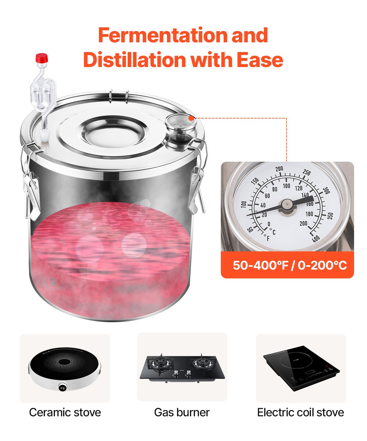 Moonshine Still 8 Gal Water Alcohol Distiller Brewing Kit Stainless Steel