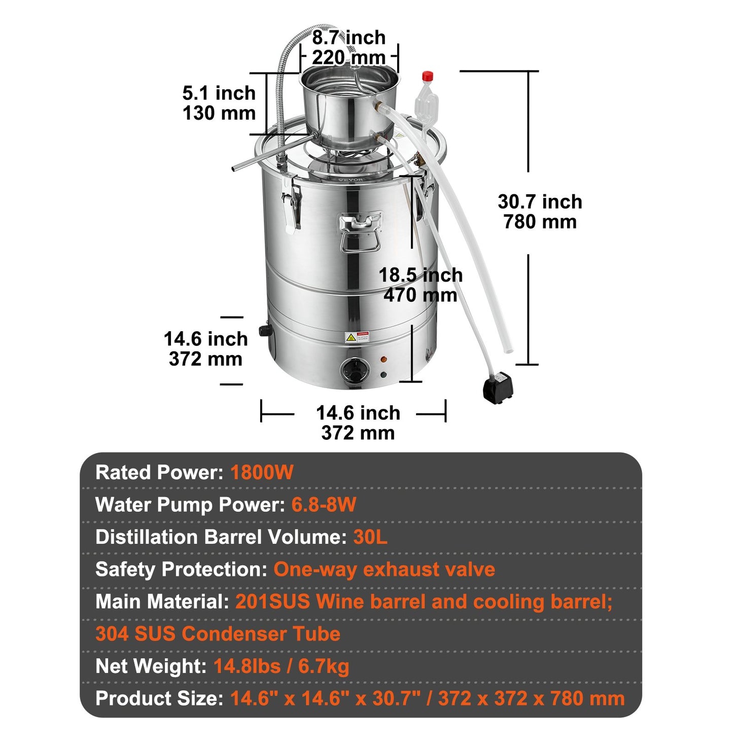 Still Water Distiller 9Gal with Thumper Keg & Water Pump