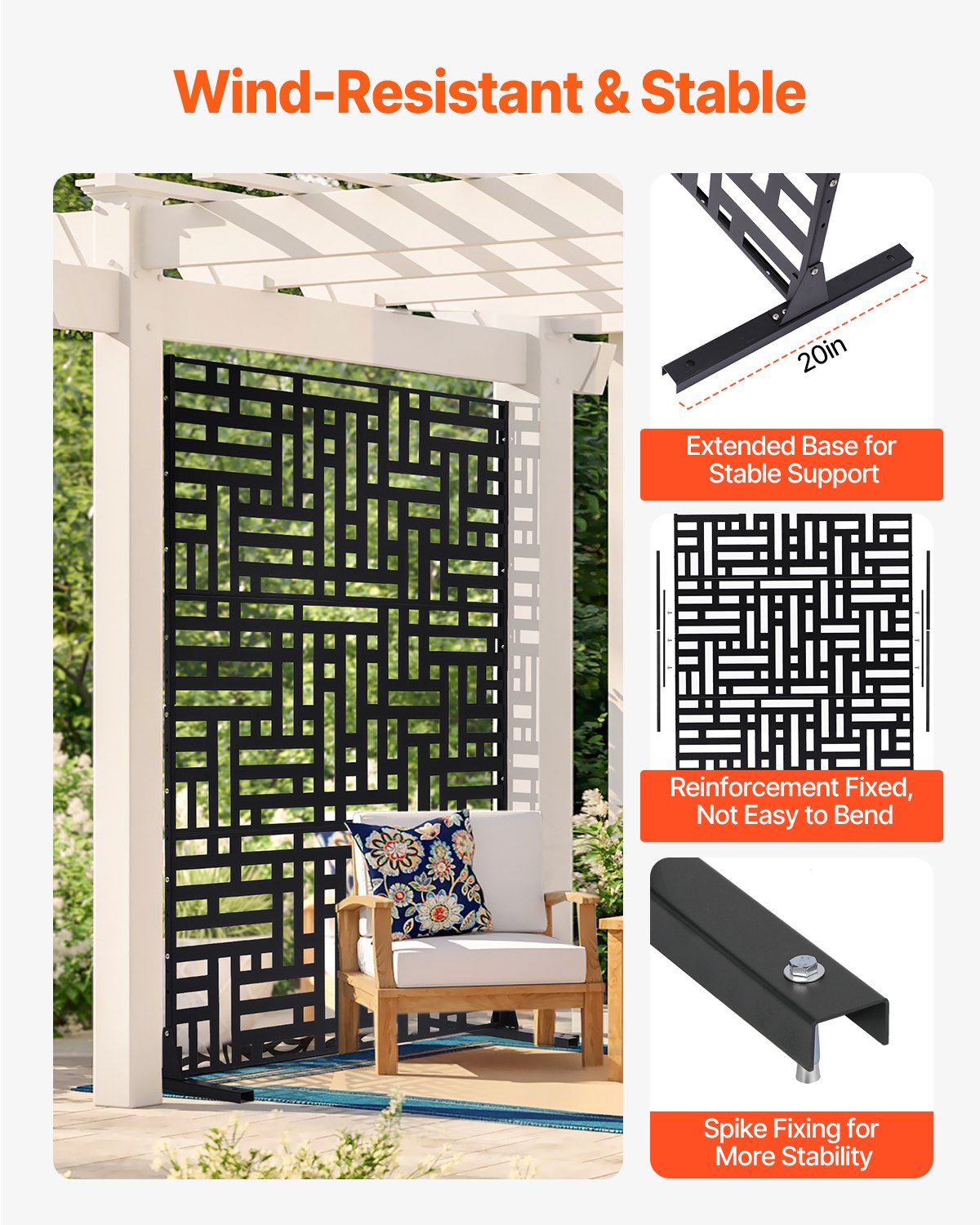 Metal Privacy Screen 47" x 76" Outdoor Privacy Screens & Panels Black