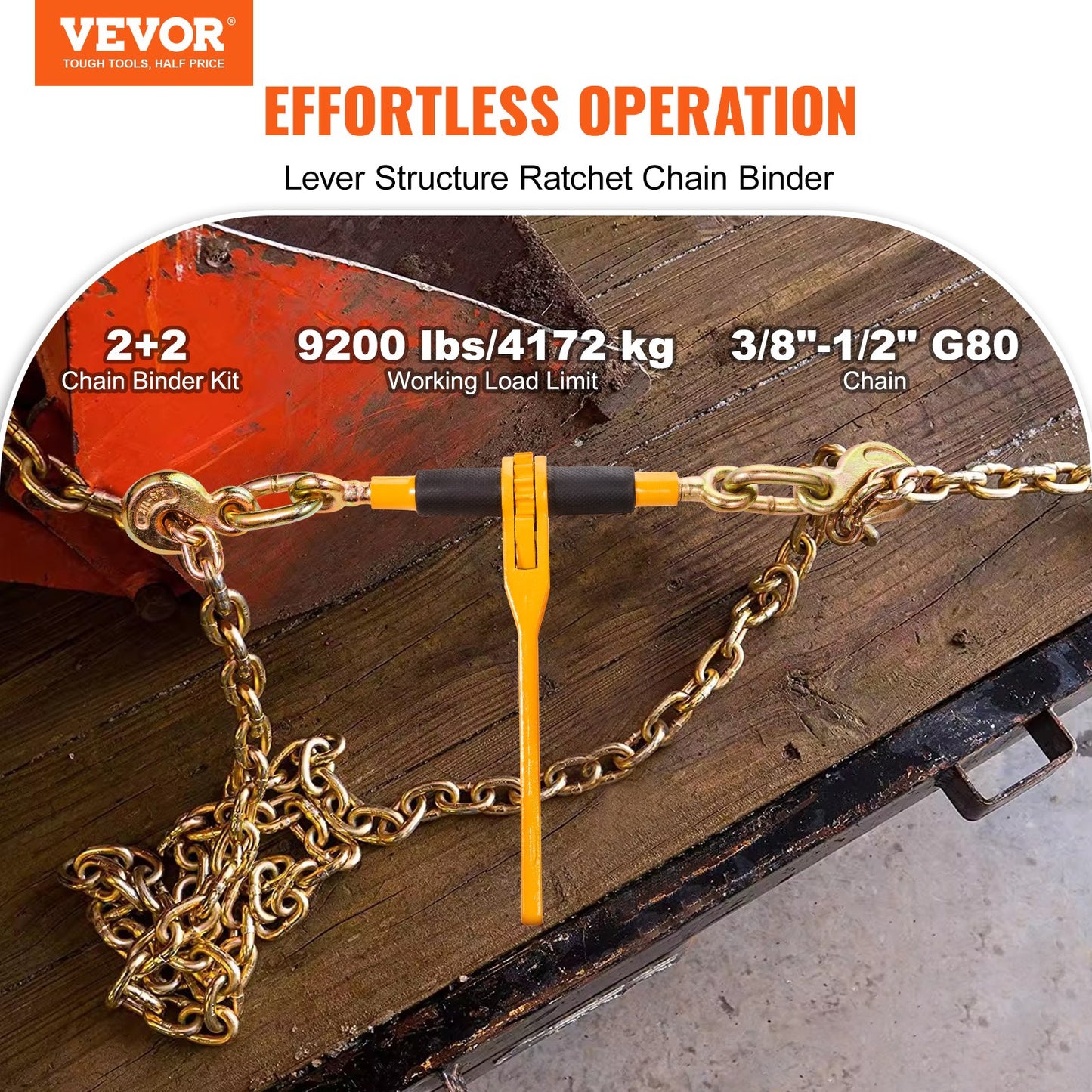 Chain and binder kit 3/8"-1/2" ratchet tie down 3/8" x 10" chain 2 pack