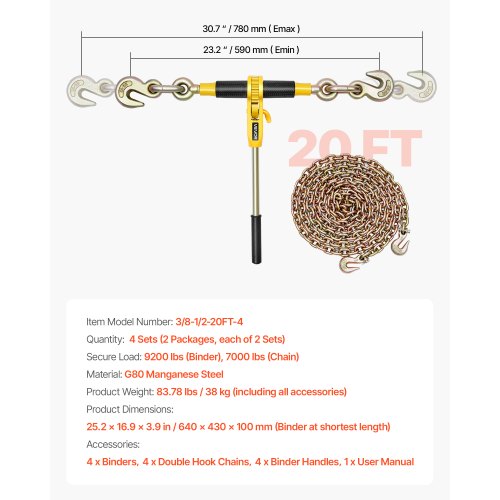 Spärrkedjebindare 3/8 tum x 20 fot G80 kedjor Lastbindare för transport | EU