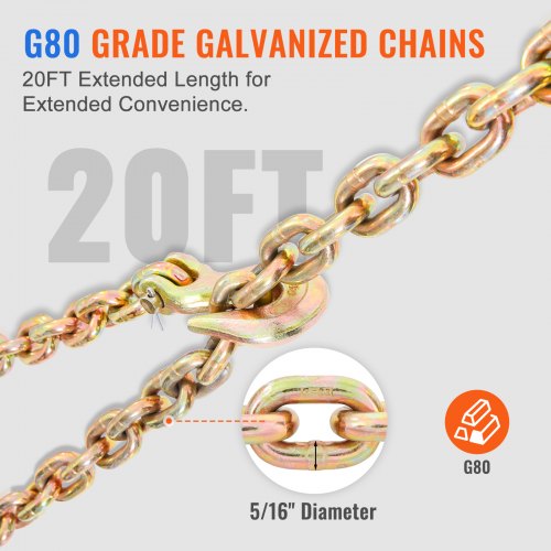 Spärrkedjebindare 5/16"-3/8" lastbindare 7100 lbs med G80-kedjor 2 st