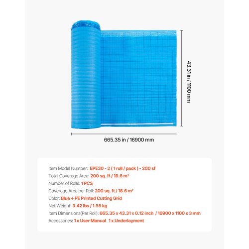 Floor Underlay 18.6 m² 3 mm 3-in-1 Vapour Barrier for Laminate Blue | EU