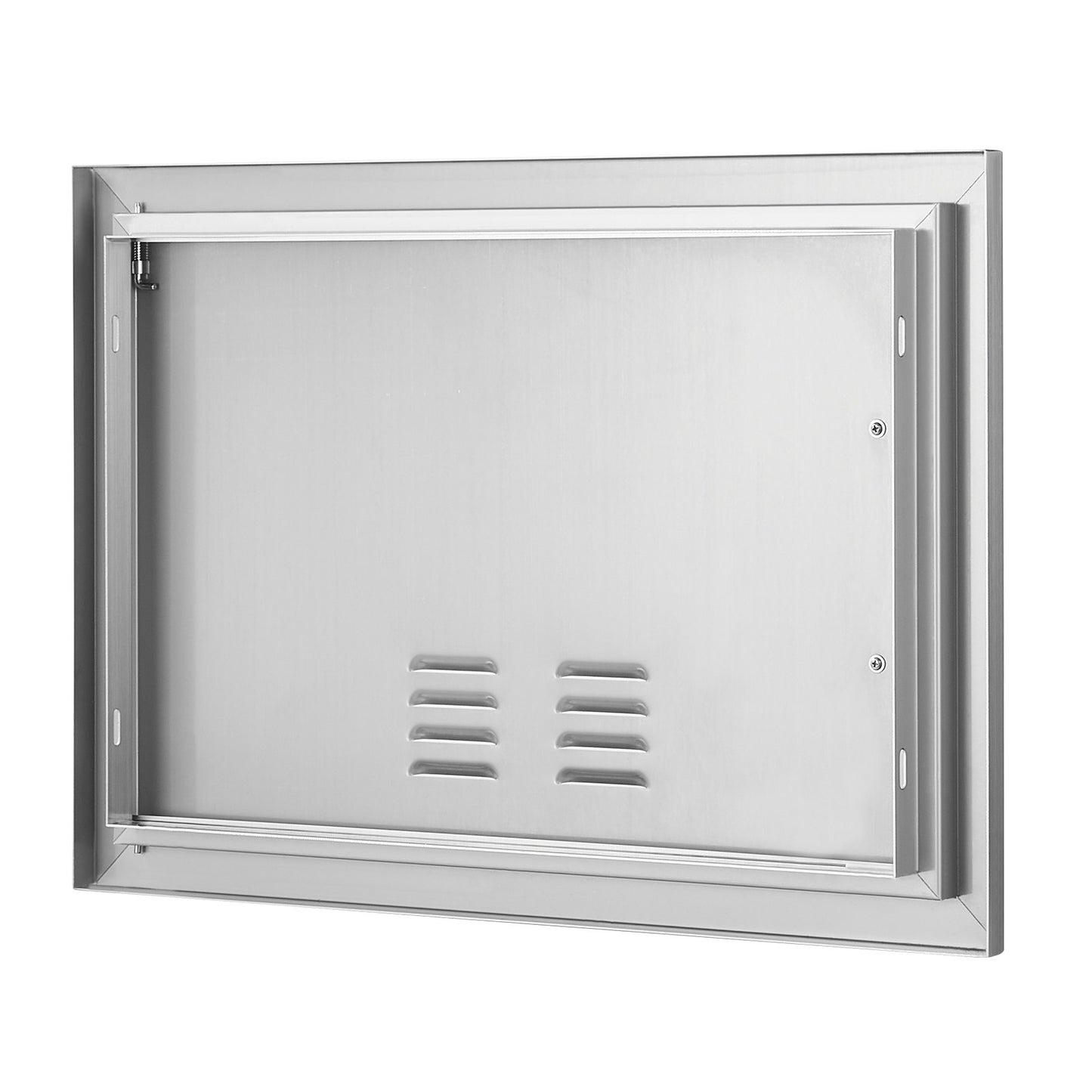 BBQ access door, 610x432 mm single outdoor kitchen door, stainless steel recessed door, vertical wall door with handle and vents, for BBQ Island, grill station, outdoor cabinet