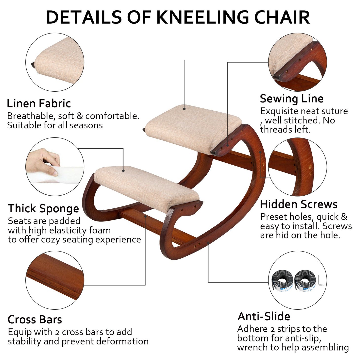Ergonomisk knästol 220LB Lastkapacitet Knäställning Skrivbordsstol Pall med höftkudde Knäböjande Ergonomisk pall för hemmakontor Bra hållning Datorpall