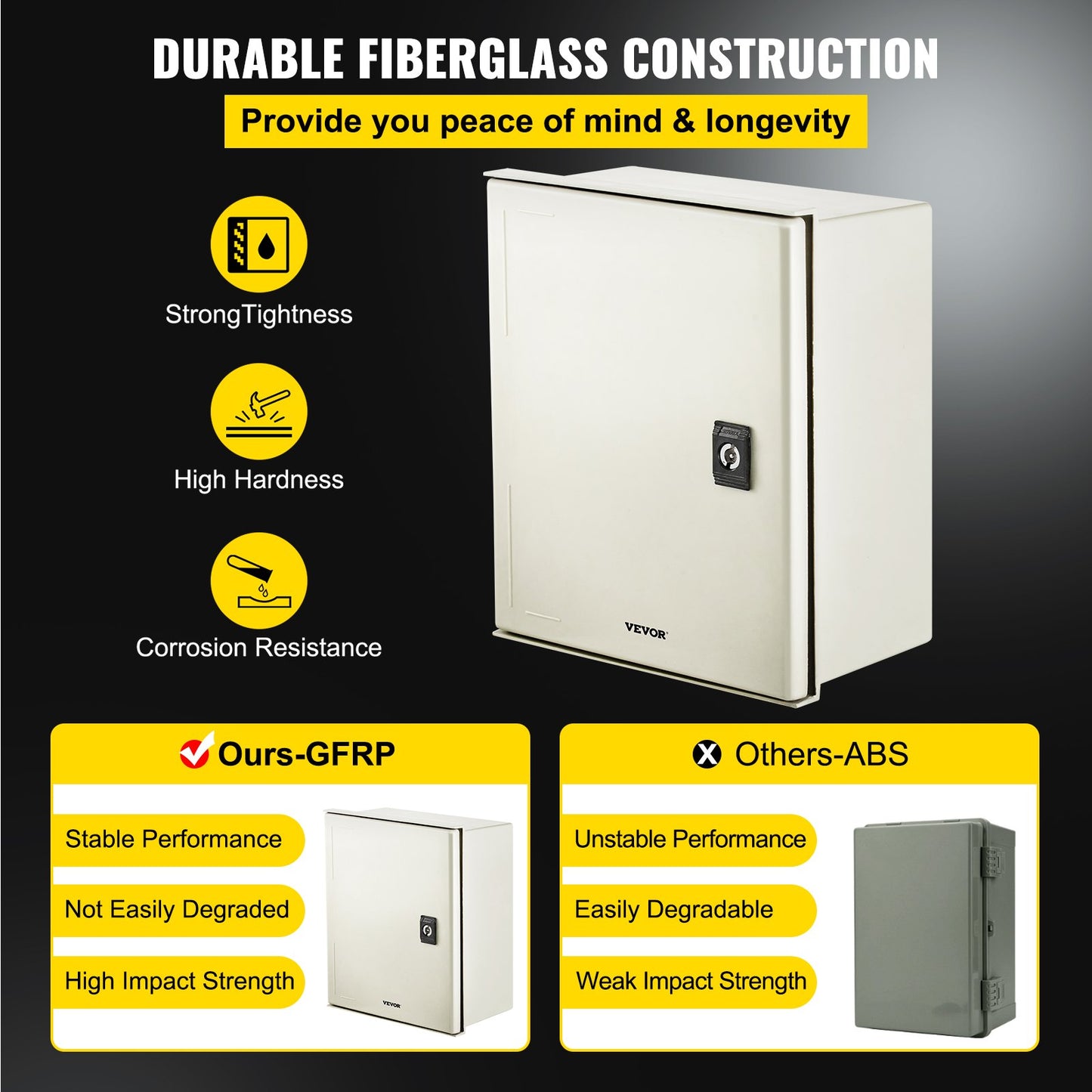 NEMA glasfiberkapsling, 12 x 10 x 6 i NEMA 4X eldosa i glasfiber, IP66 vattentät och dammtät, elektrisk kopplingsdosa utomhus/inomhus, med monteringsplatta (30 x 25 x 14 cm)