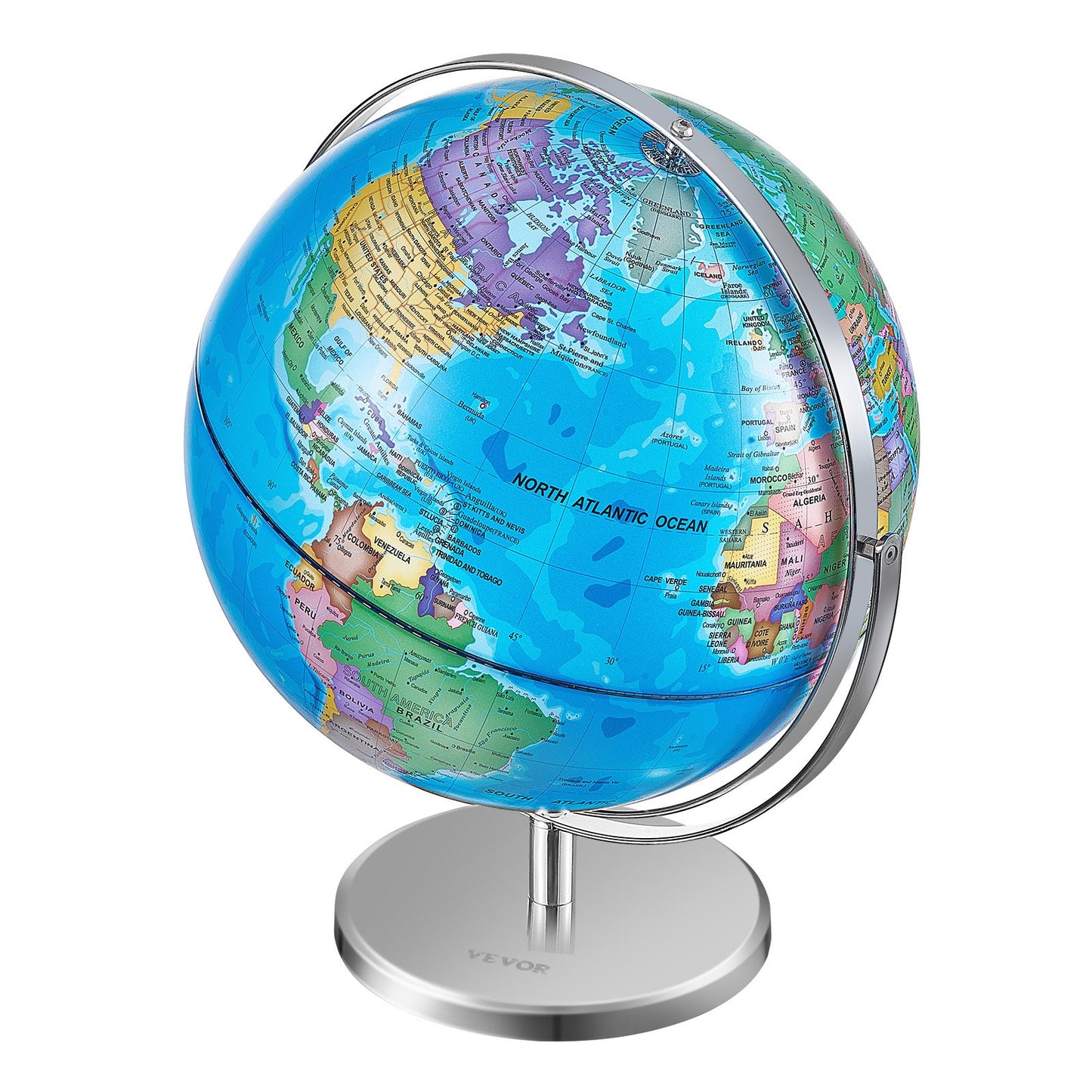 Rotierender Weltglobus mit Ständer, 13 Zoll/330,2 mm, pädagogischer geografischer Globus mit genauer Zeitzone, ABS-Material, 720° drehbarer Globus für Kinder, die im Klassenzimmer Geographie lernen (Kartensprache: Englisch)