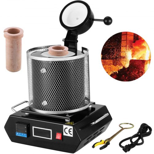 Guldsmältugn, 1350W, 1150℃ Maxtemperatur, Digital elektrisk smältugn, med 1 kg keramisk degel, för gjutning av ädla metaller, smälter guld, silver, aluminium | EU