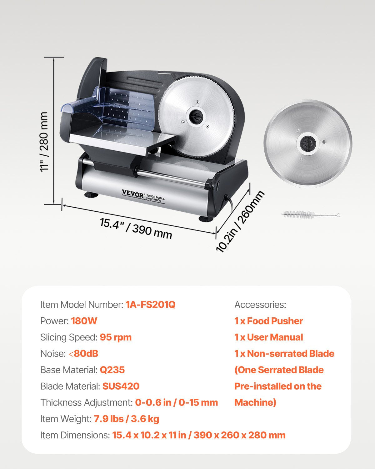 Köttskärare 180W 7,5" Elektrisk Deli Food Slicer för köttbrödsost