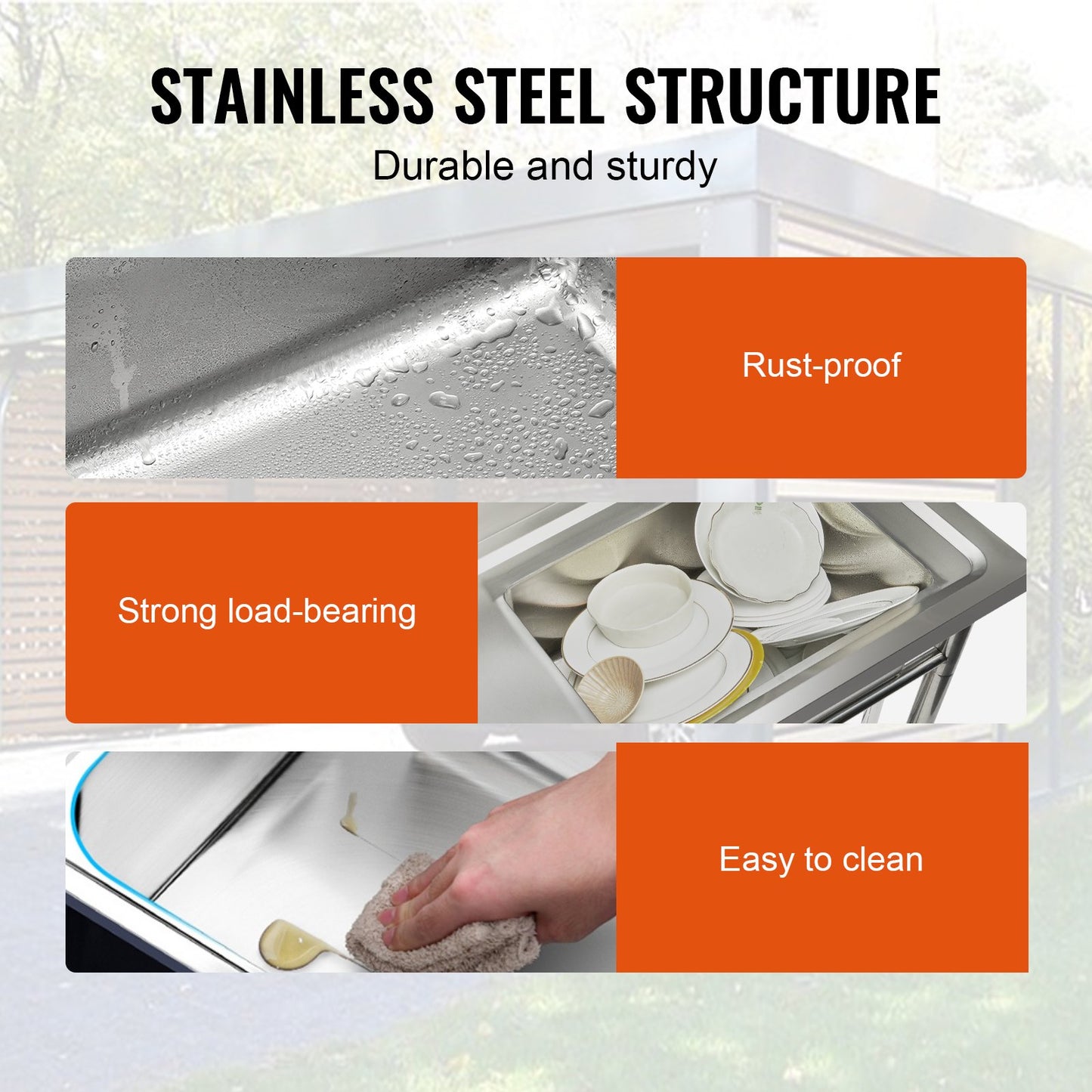 Stainless Steel Sink, Freestanding Single Bowl Commercial Sink Set with Worktop, 39.4 x 19.1 x 37.4 in Commercial Sinks for Garage, Restaurant, Laundry, NSF Certified