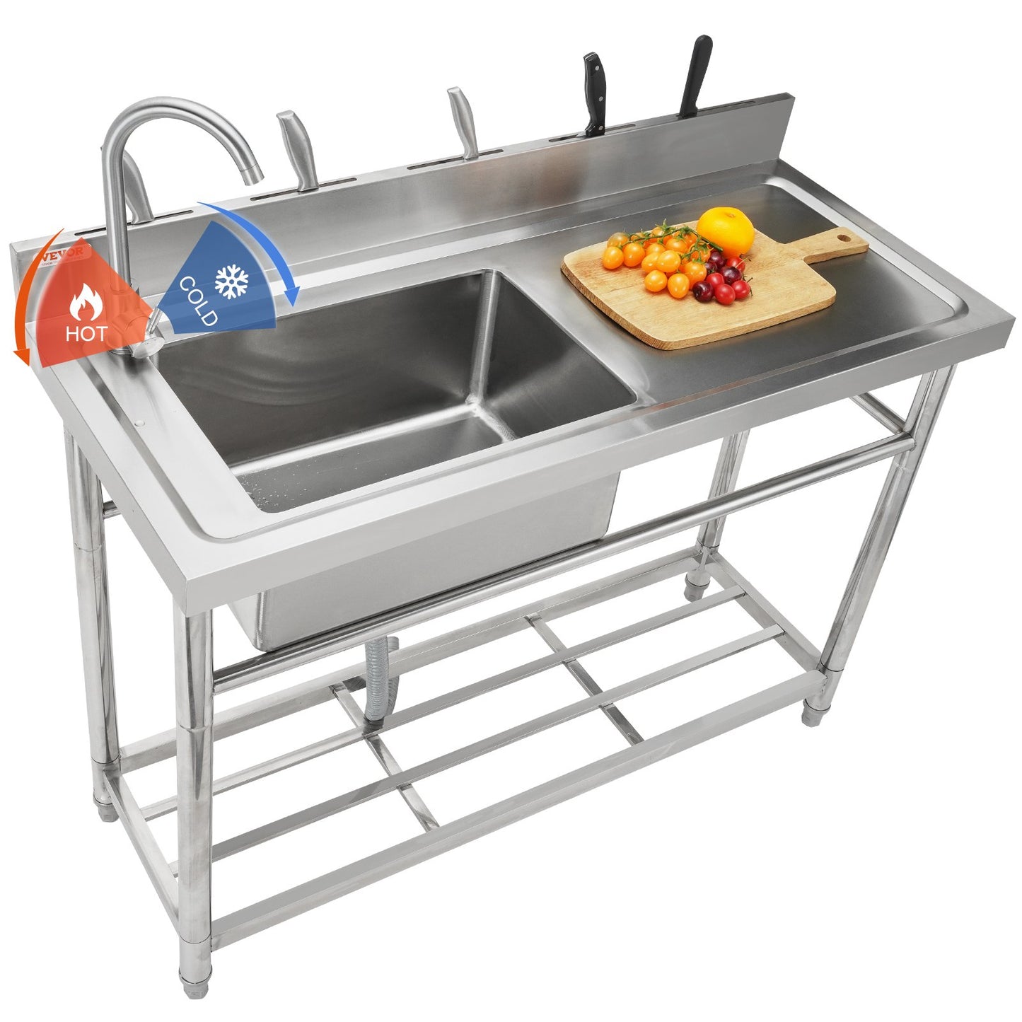 Rostfritt stål handfat, 1 fack fristående liten diskho m/arbetsbänk kran och ben, 39,4 x 19,1 x 37,4 i kommersiella diskbänkar för garage, restaurang, tvätt, NSF-certifierad