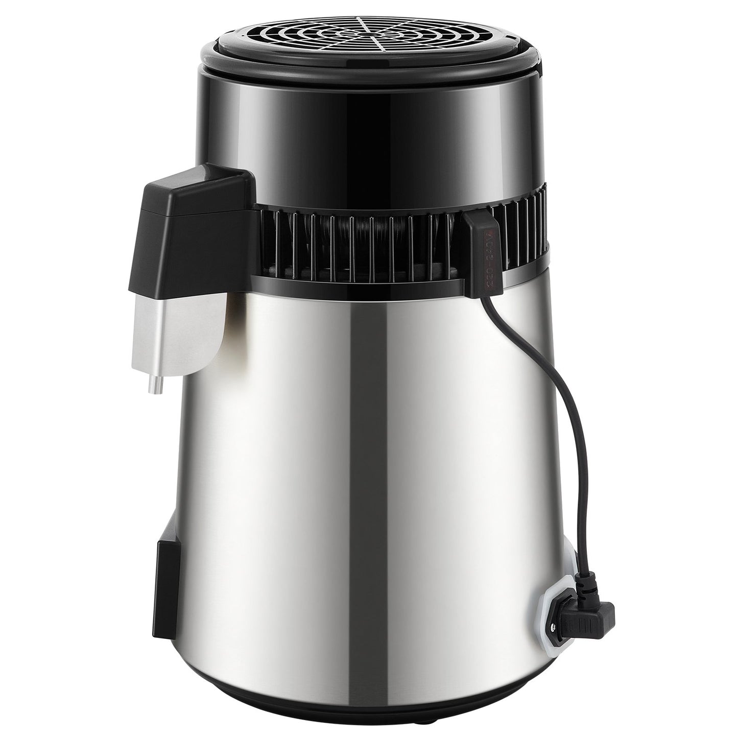 Wasserdestilliergerät, 1 l/h, 4 l destillierter Wasserbereiter mit 0-99-h-Zeitsteuerung, 750-W-Wasserreiniger für die Arbeitsplatte mit doppelter Temperaturanzeige, Glaskaraffe-Reinigungspulver, 3 Aktivkohlepackungen enthalten, FDA-zugelassen, Silber