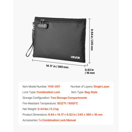 Brandsäker dokumentväska, 1000 ℃ värmeisolerad brandsäker och vattentät väska med lås, bärbar filförvaring säkerhetsorganisatör hemmakontor reseanvändning, för pass, viktiga dokument och filer | EU