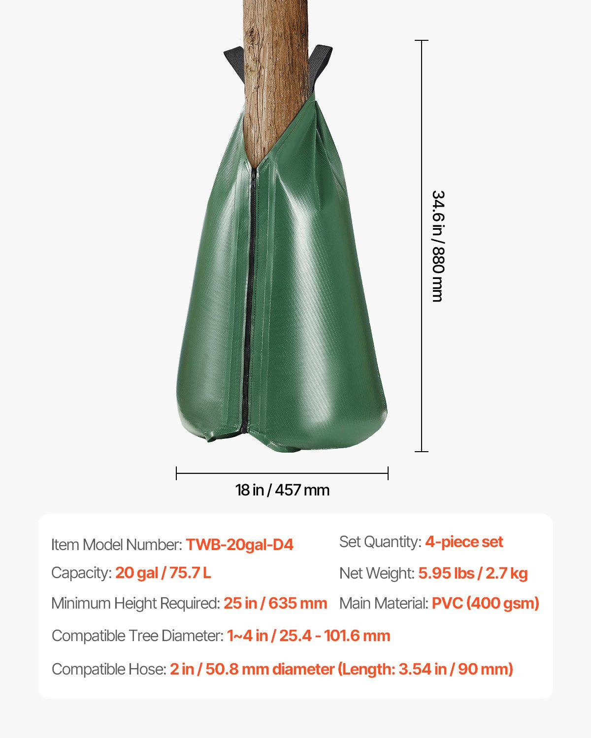 Tree Water Bag 4-pack 20 liters Slow Release Tree Water Bag Durable