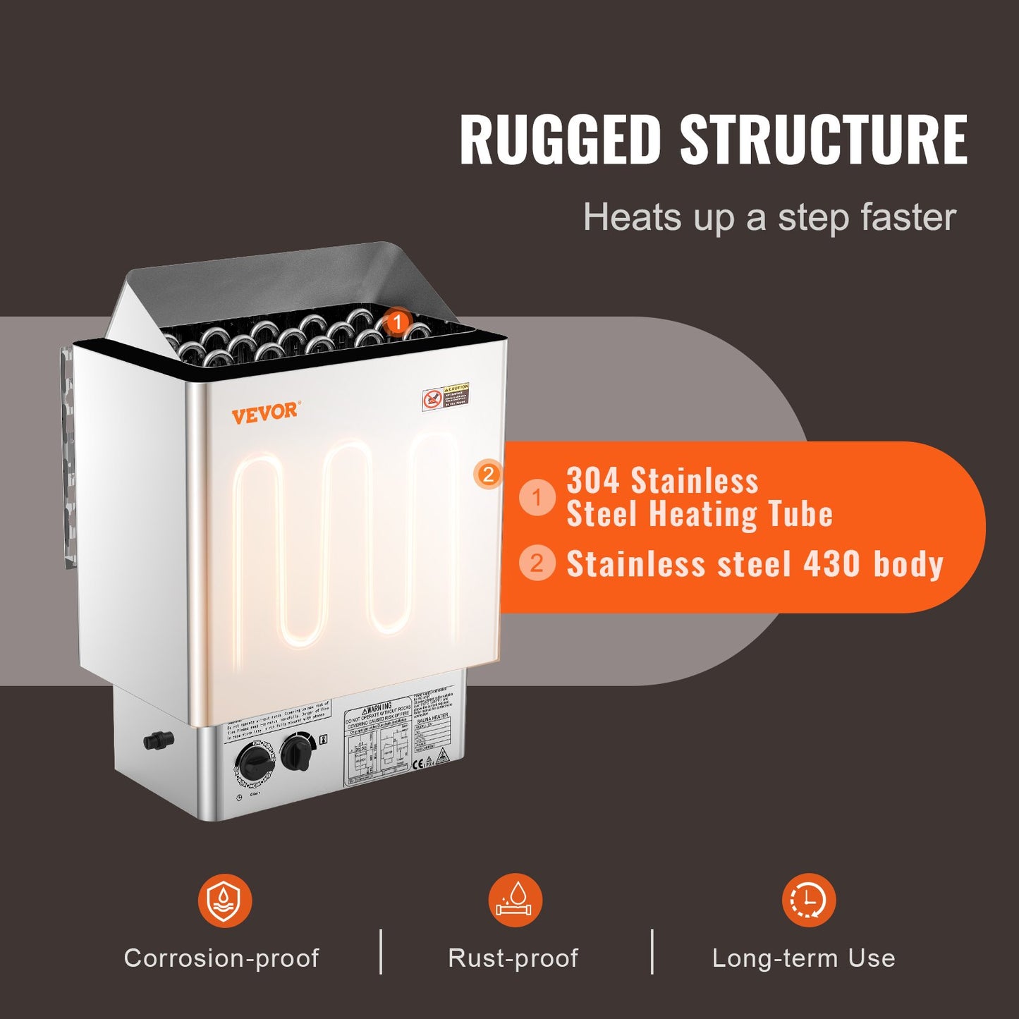 8KW Electric Sauna Heater Built-in Control 8-12 m³HomeSpa Stainless Steel