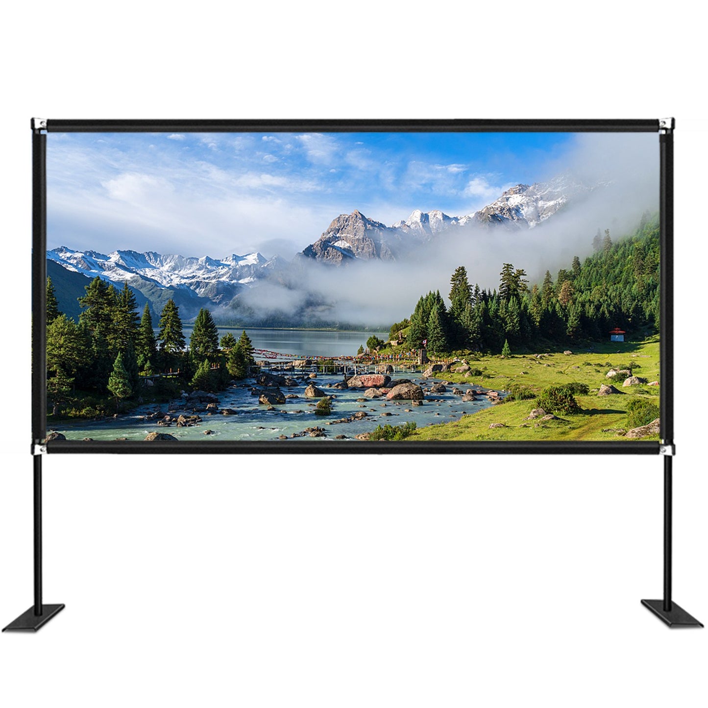 Utomhusfilmduk med stativ, 150" bärbar filmduk, 16:9 HD-vidvinkel utomhusprojektorduk, front- och bakprojektion, med förvaringsväska och stativ för kontorshemmabio utomhusbruk inomhusbruk