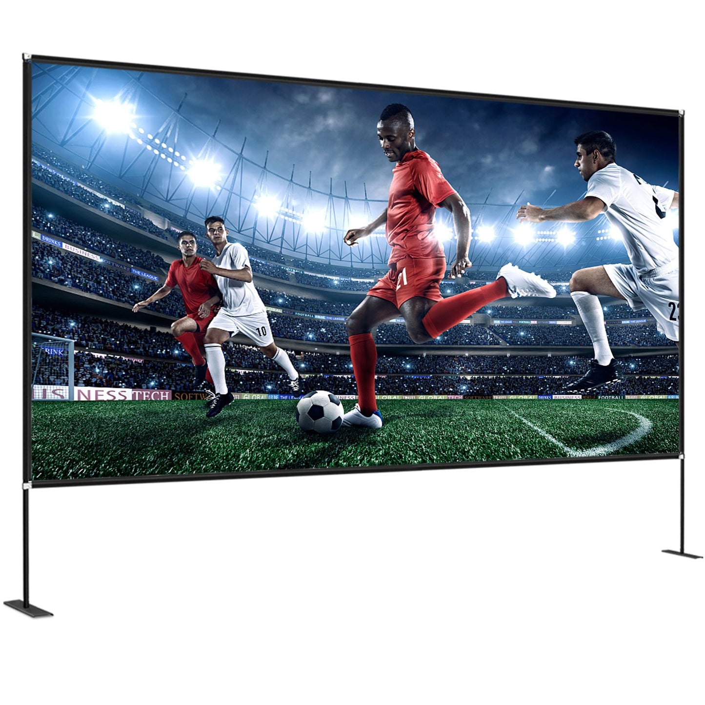 Utomhusfilmduk med stativ, 150" bärbar filmduk, 16:9 HD-vidvinkel utomhusprojektorduk, front- och bakprojektion, med förvaringsväska och stativ för kontorshemmabio utomhusbruk inomhusbruk