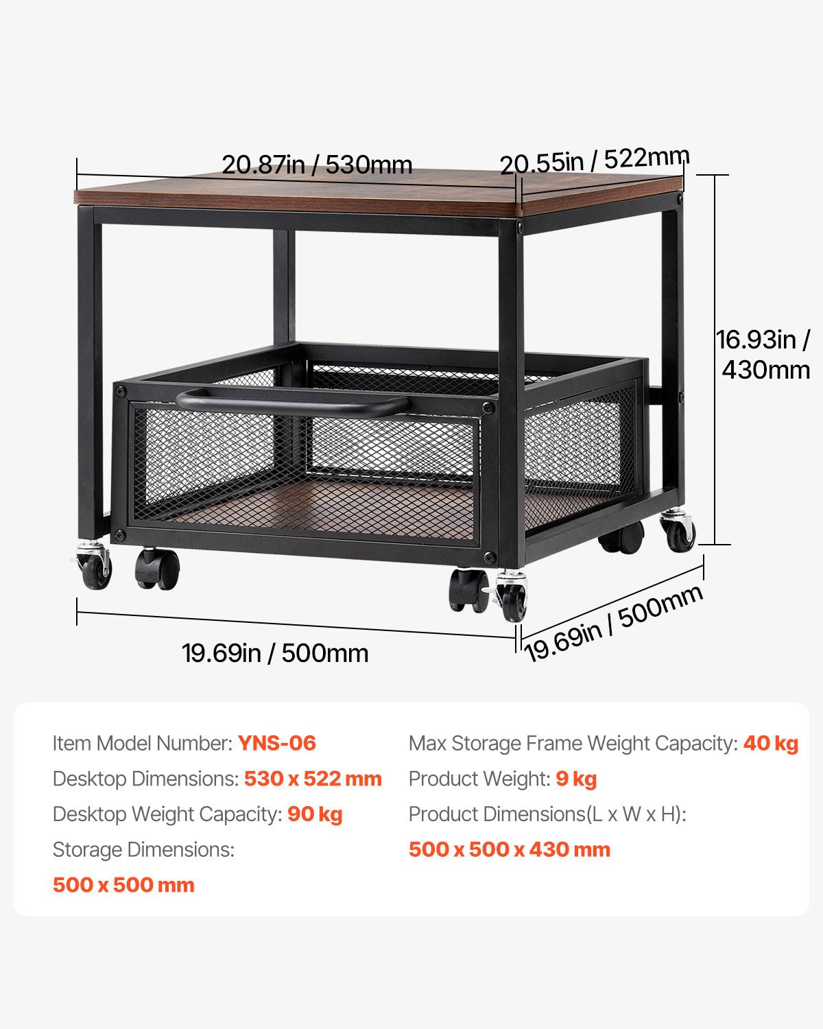 Mini Kylskåp Stativ 198lbs med förvaringsvagn och svängbara hjul mörkbrun