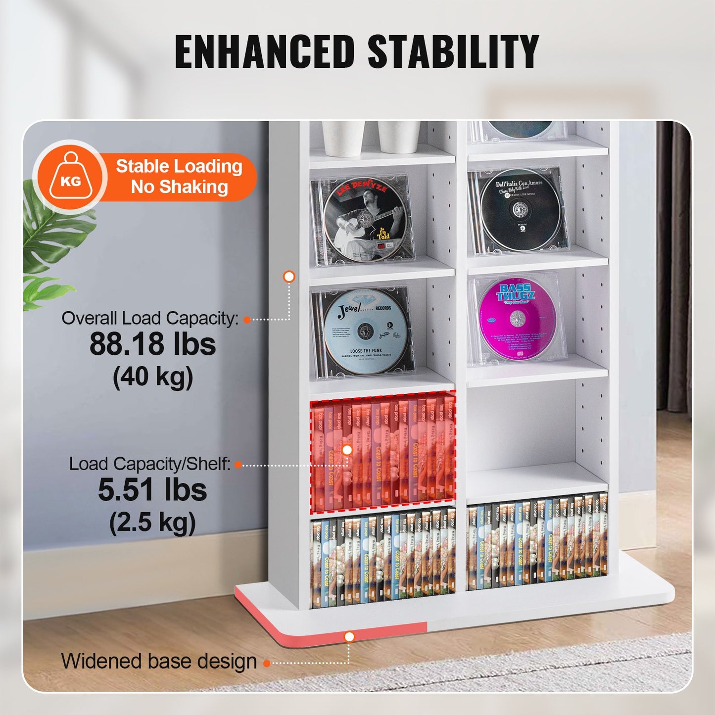Media Storage Cabinet 8 Lager Justerbara DVD-hyllor Rymmer 464 CD-skivor Vita