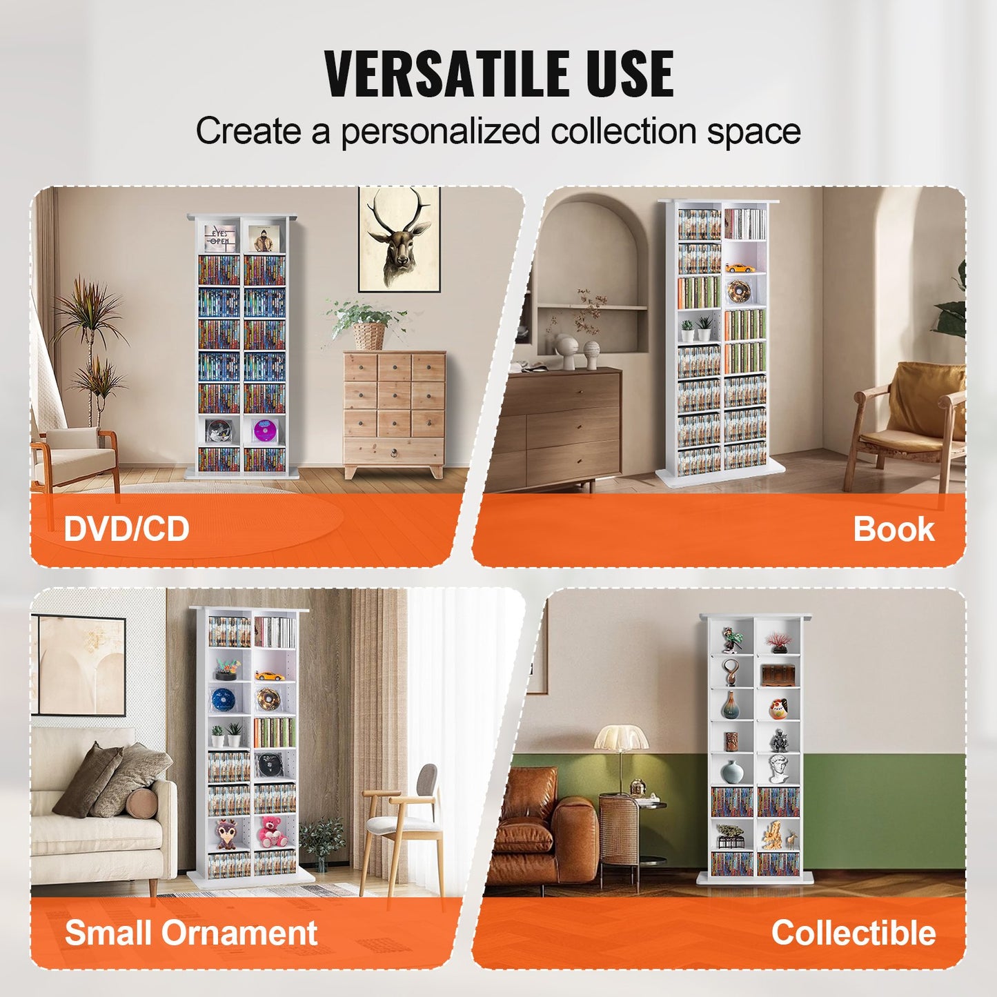 Media Storage Cabinet 8 Lager Justerbara DVD-hyllor Rymmer 464 CD-skivor Vita