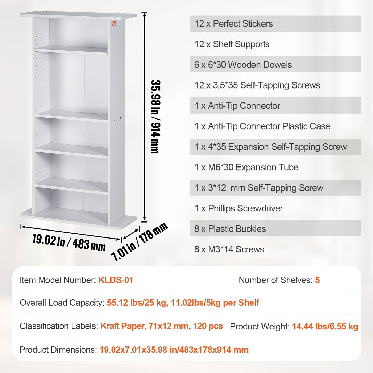 Media Storage Cabinet 5 lager Justerbara DVD-hyllor Rymmer 240 CD-skivor Vita