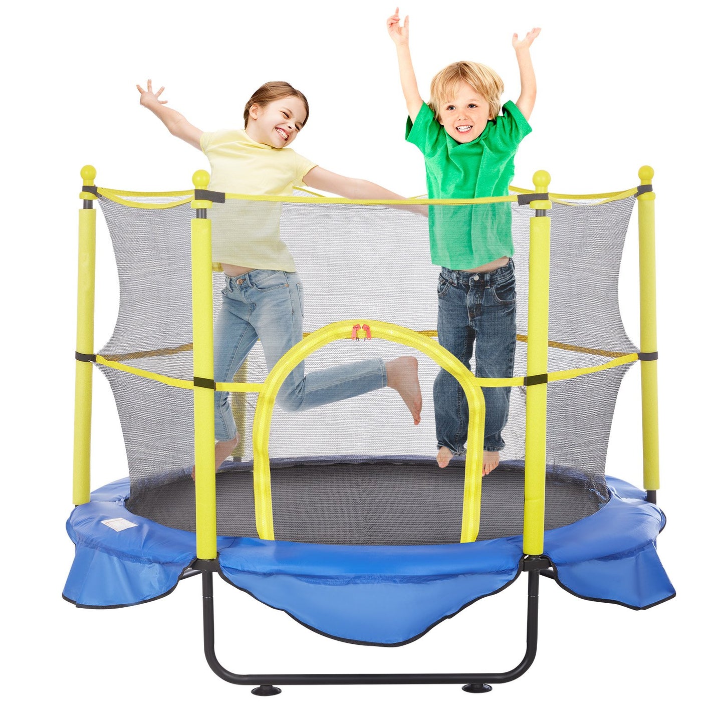 5FT studsmatta för barn, 60-tums utomhusstudsmatta med skyddsnät, basketbåge och havsbollar, födelsedagspresenter för småbarns studsmatta för 3+ år barn