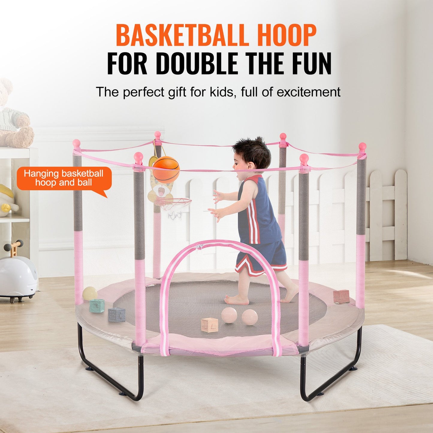 60" Trampoline for Kids Mini Toddler Trampoline with Net Indoor Outdoor