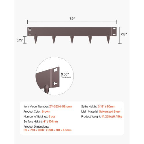 Stålkantlist 5-pack 91 x 10 cm Rostbeständig för trädgården Brun | EU