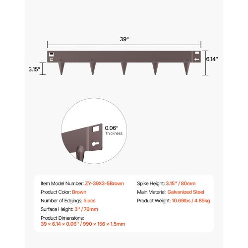 Stålkantlist 5-pack 91 x 7,5 cm Rostbeständig för trädgården Brun | EU