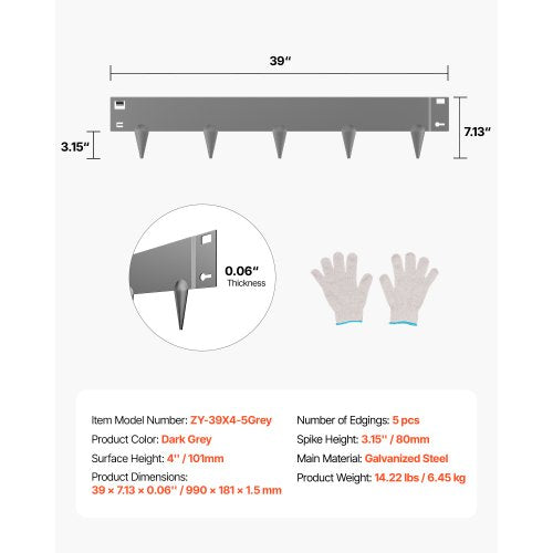 Steel Landscape Edging 5 Pack 39 x 4in Rust Resistant for Yard Dark Gray | EU
