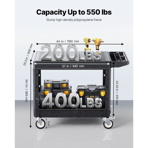 2-hylls Utility Cart 550 lbs 37 x 25,4-tums servicevagn med hjul | EU