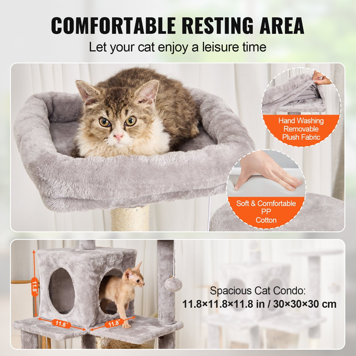 Cat Tree 56.2" Cat Tower with Cat Condo Sisal Scratching Post Light Gray