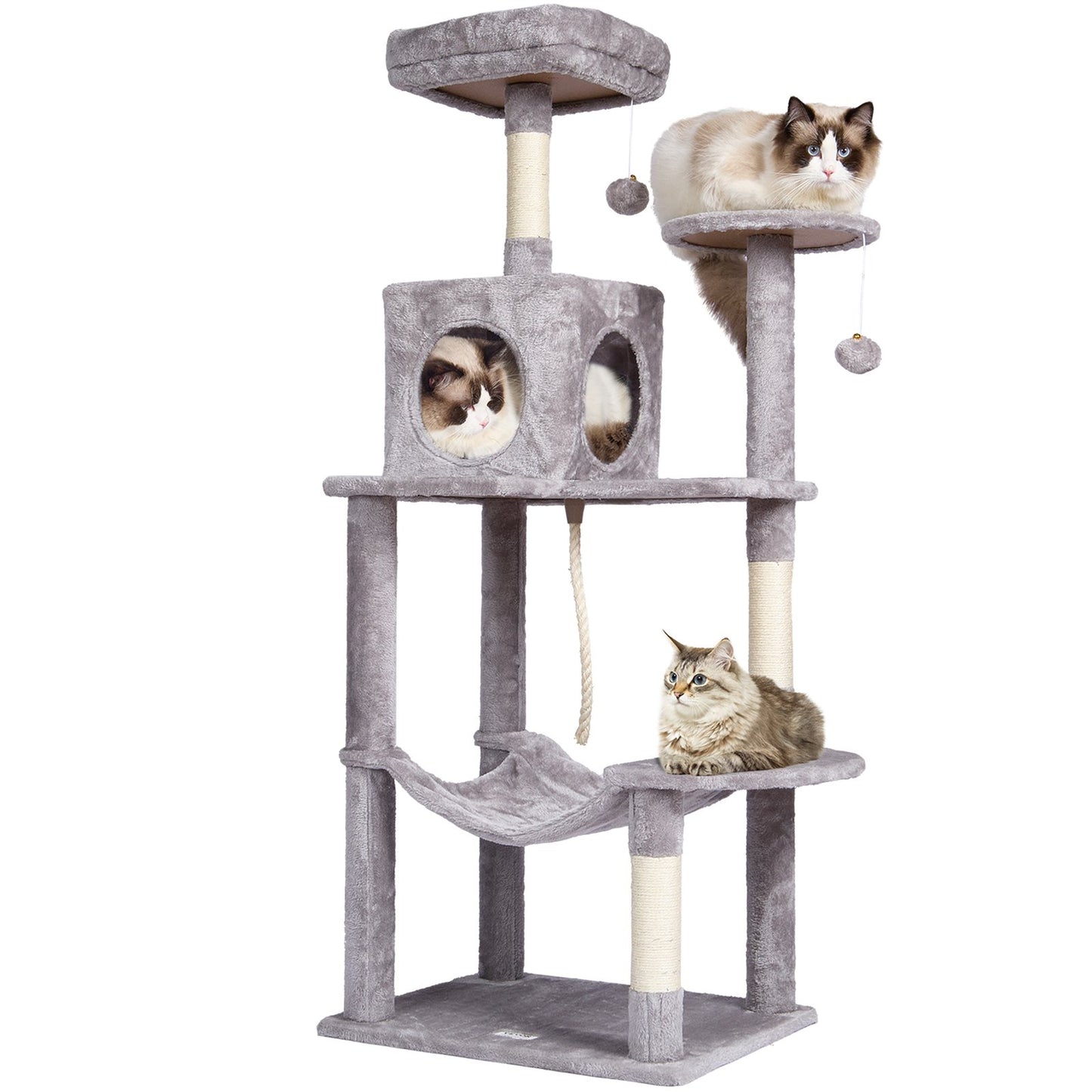 Cat Tree 56.2" Cat Tower with Cat Condo Sisal Scratching Post Light Gray