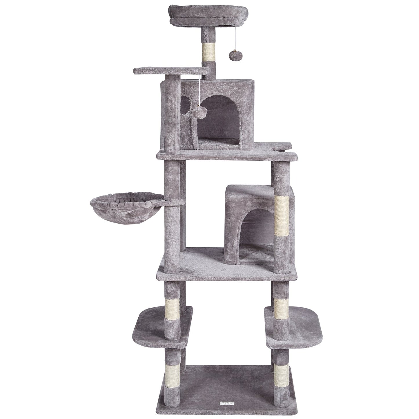 Cat Tree 68.5" Cat Tower with Cat Condos Sisal Scratching Post Light Gray