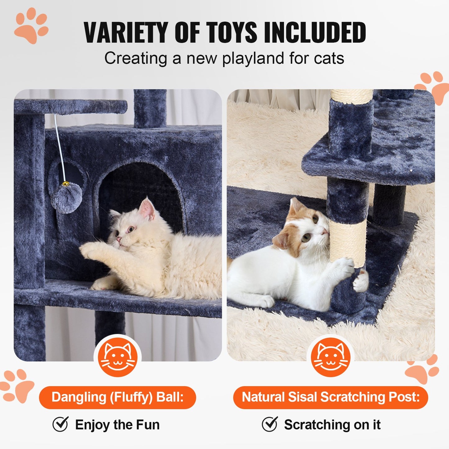 Cat Tree 68.5" Cat Tower with Cat Condos Sisal Scratching Post Dark Gray