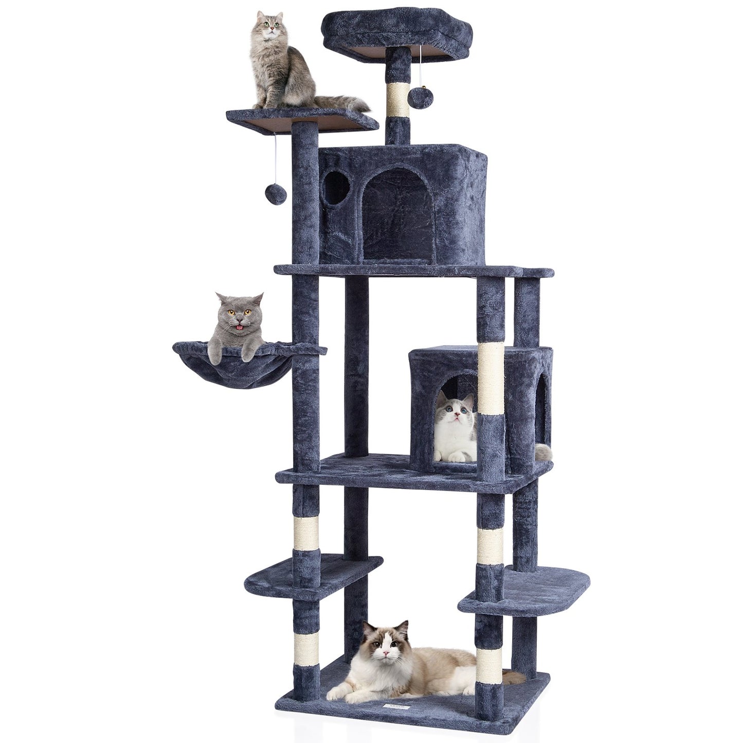 Cat Tree 68.5" Cat Tower with Cat Condos Sisal Scratching Post Dark Gray