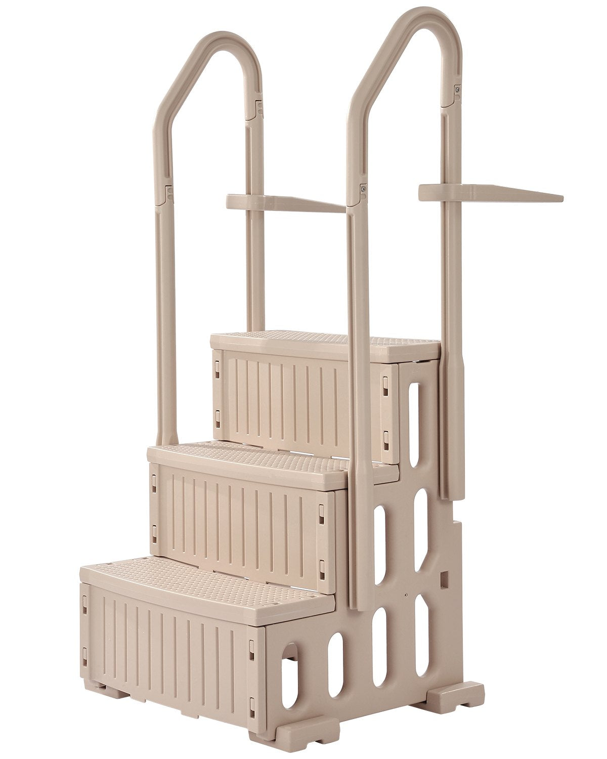 3-stegs taupe poolstege med 2 ledstänger stödjer 400 lb för 36-48 i pooler