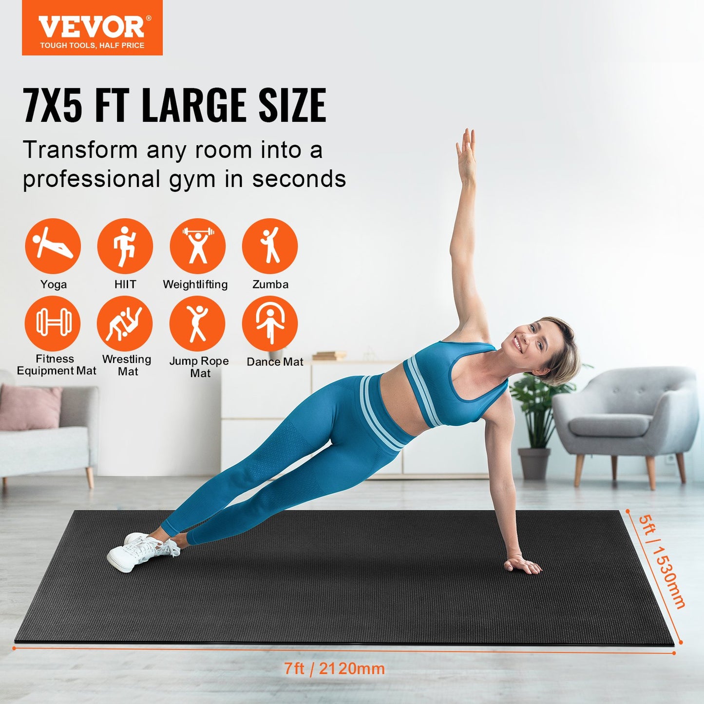 Träningsmatta Halkfri yogamatta Gym Fitness Pilate Träningsmatta (7x5ft)
