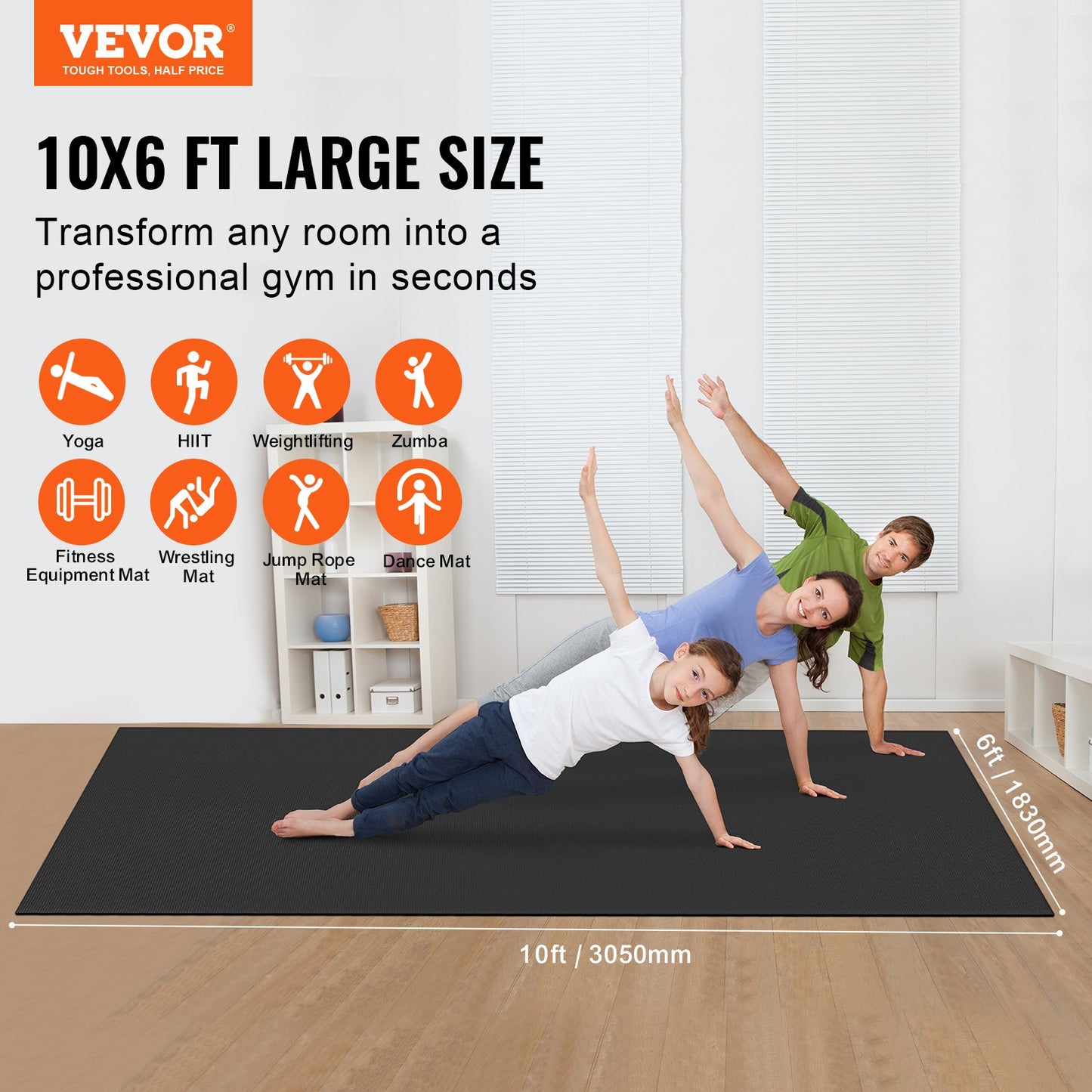 Trainingsmatte, rutschfeste Yogamatte, für Fitnessstudio, Fitness, Pilates, Trainingsmatte (3 x 1,8 m)