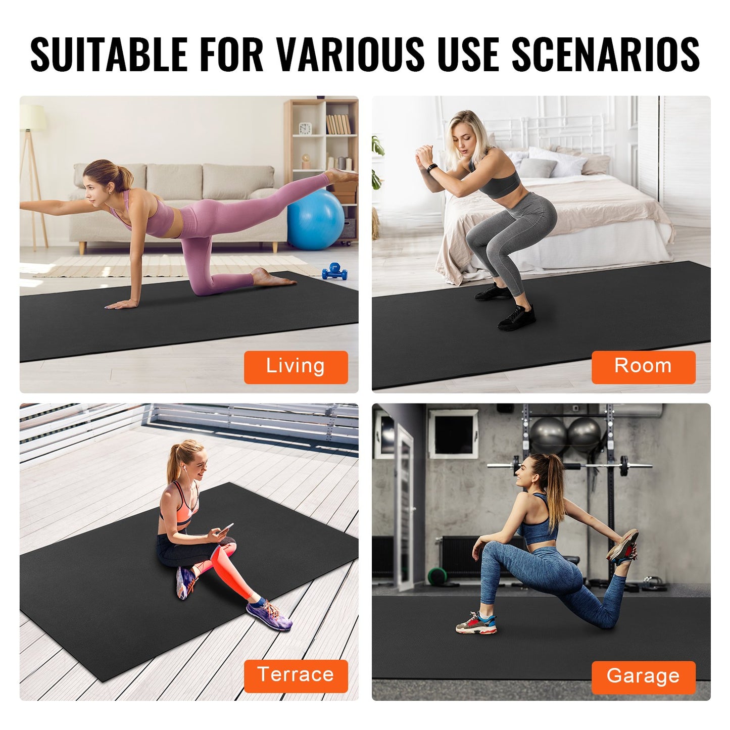 Träningsmatta Halkfri yogamatta Gym Fitness Pilate Träningsmatta (9x6ft)
