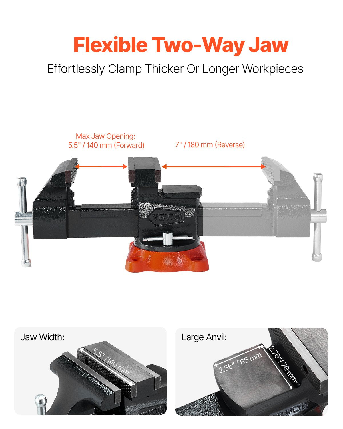 5.5-inch Bench Vise Multipurpose Heavy Duty Ductile Iron Swivel Locking Base