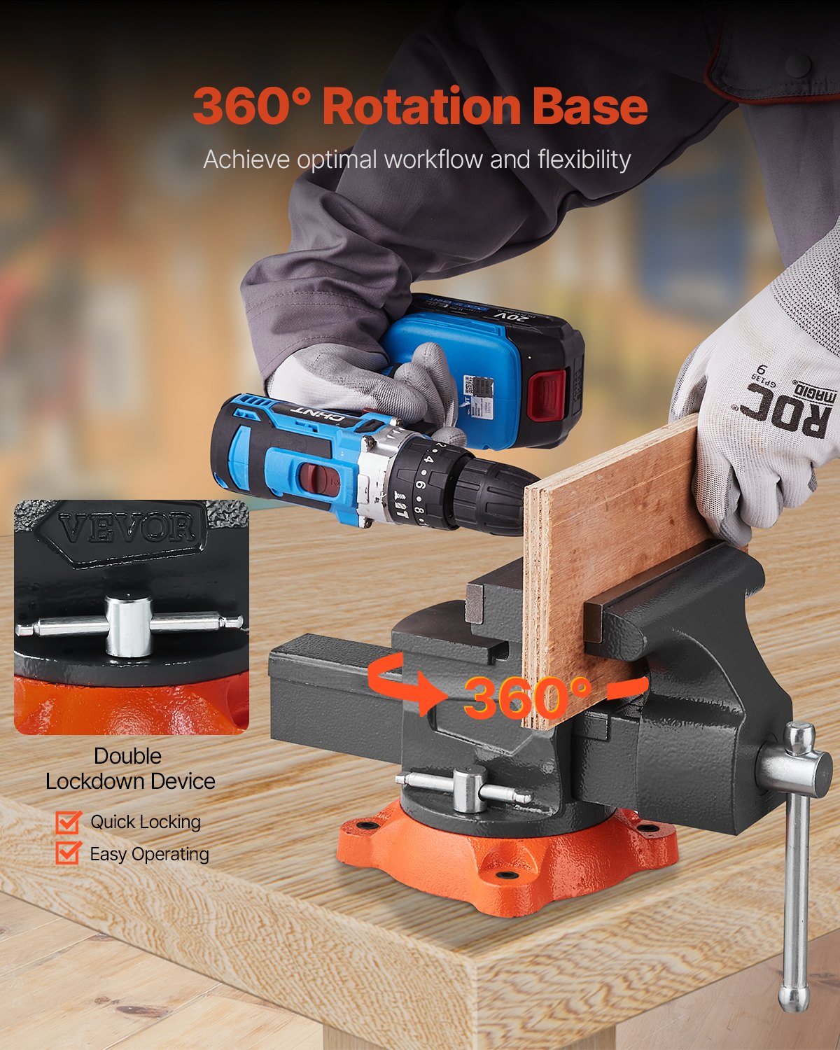 5.5-inch Bench Vise Multipurpose Heavy Duty Ductile Iron Swivel Locking Base