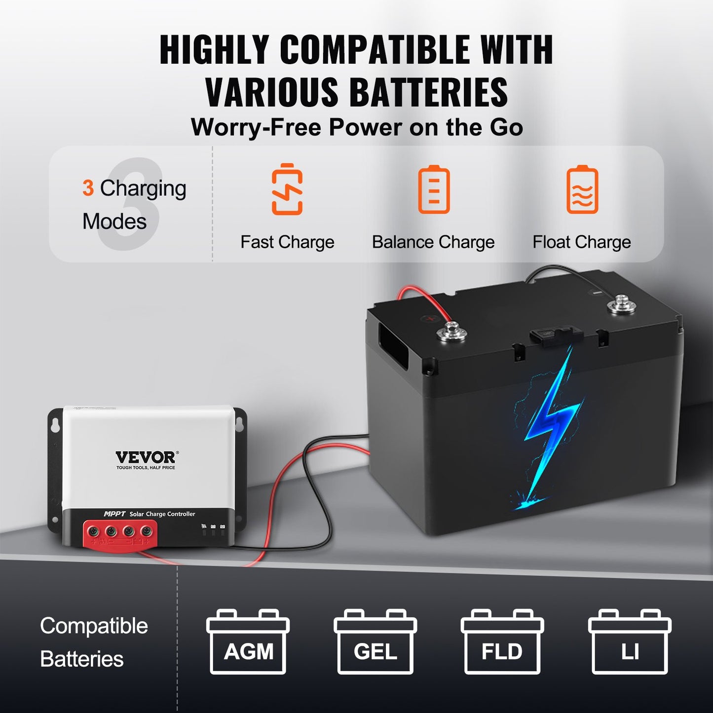 50A MPPT Solar Charge Controller, 12V / 24V Auto DC Input, Solar Panel Regulator Laddare med Bluetooth-modul, 98 % laddningseffektivitet för förseglad (AGM), gel, översvämmad och litiumbatteriladdning