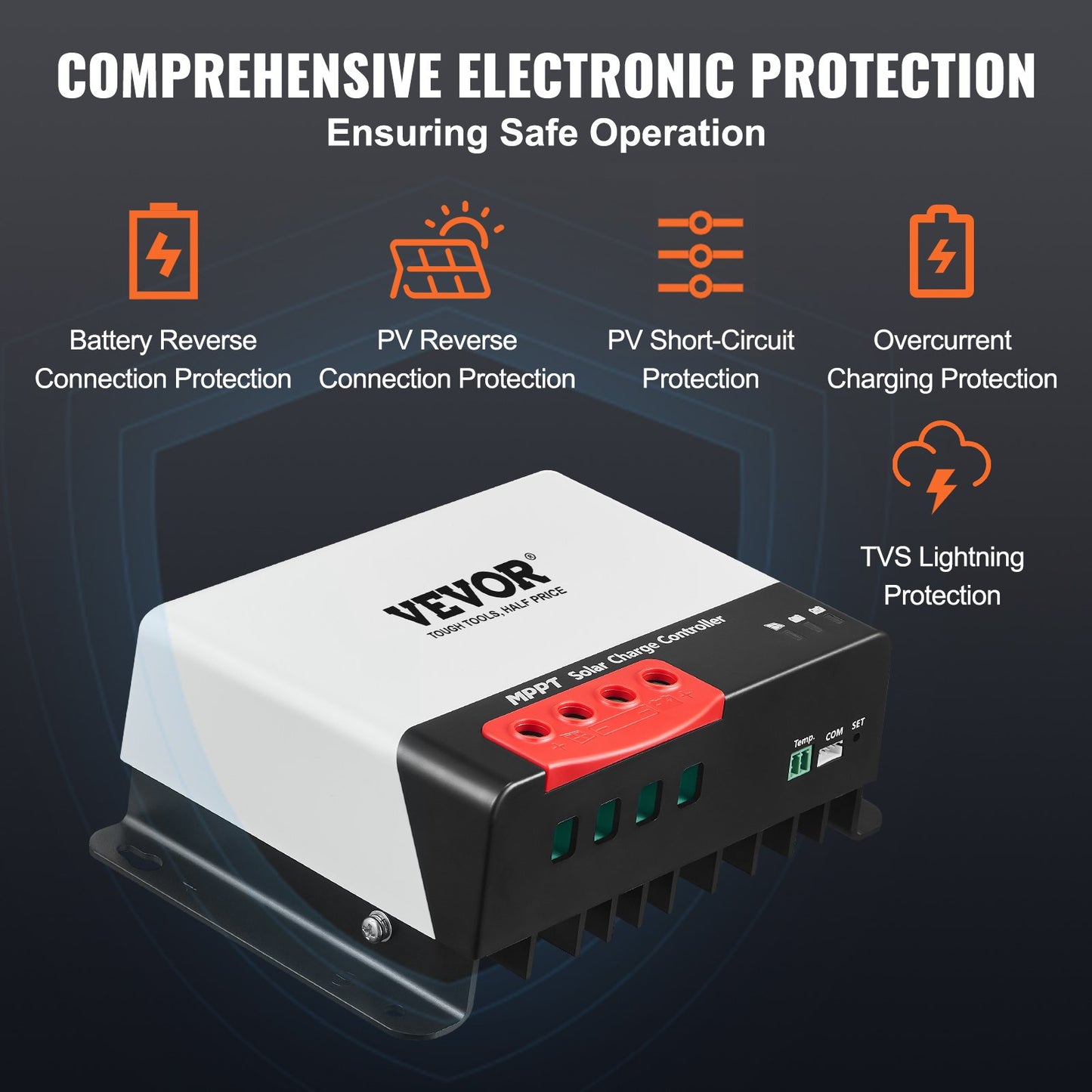 50A MPPT Solar Charge Controller, 12V / 24V Auto DC Input, Solar Panel Regulator Laddare med Bluetooth-modul, 98 % laddningseffektivitet för förseglad (AGM), gel, översvämmad och litiumbatteriladdning
