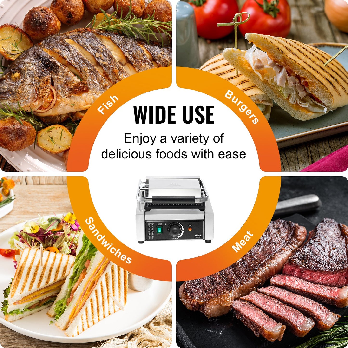Commercial panini press grill Electric sandwich maker Grill plate 9"x9